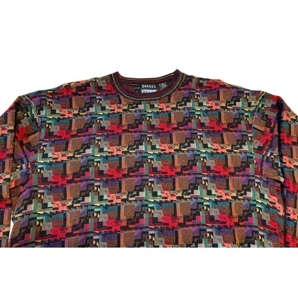 BARNES STORM Sweater Men Large Wool Blend Woven Wave Geometric Art Pattern Vntg - Picture 2 of 11